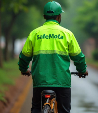 A motorcyle rider on a rainy day